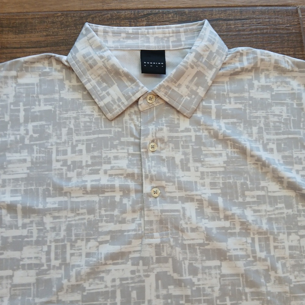Dunning Polo Mens Large Grey Geometric Print Golf Stretch Flex Vince Lombardi‎